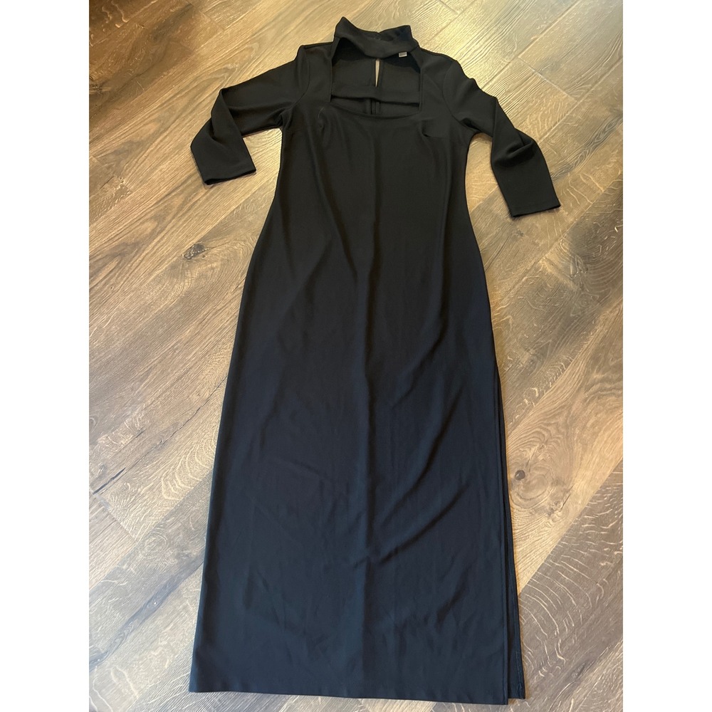 Boston Proper Black Cutout Mock Neck Maxi‎ Dress 3/4 Sleeve Size M Womens Gown